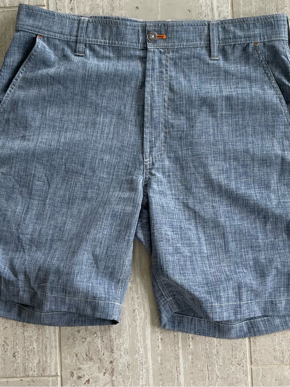 Orvis Light Blue Textured Flat-Front Shorts